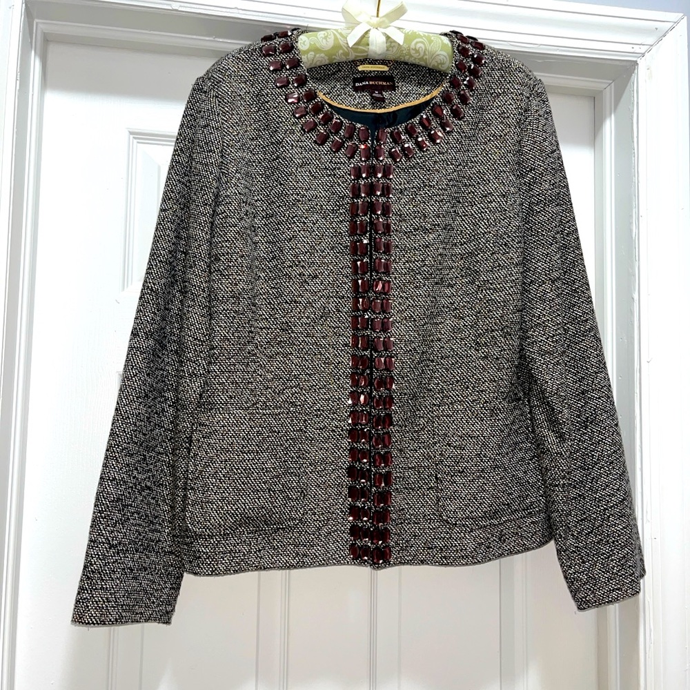 Tweed rhinestone blazer